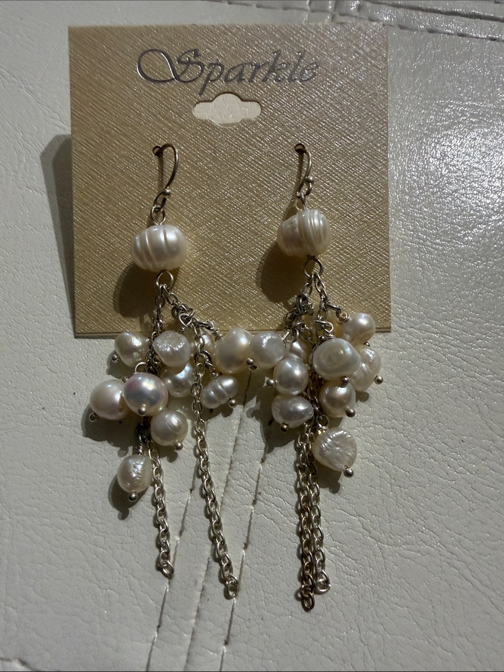 White Pearl Cluster Dangle Earrings